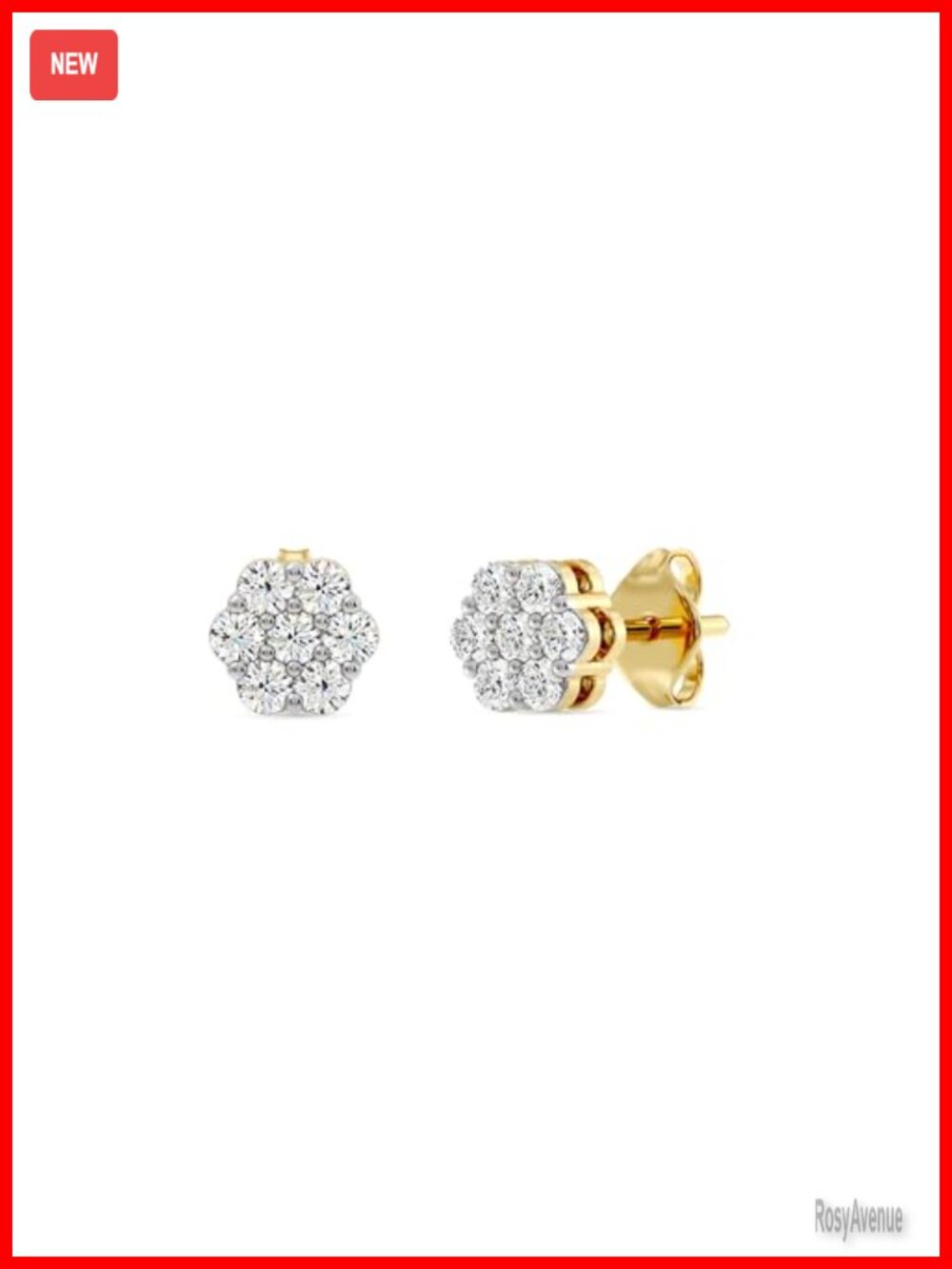 Lab-Grown Diamond Flower Stud Earrings 925 Sterling Silver 14KT Gold Plated